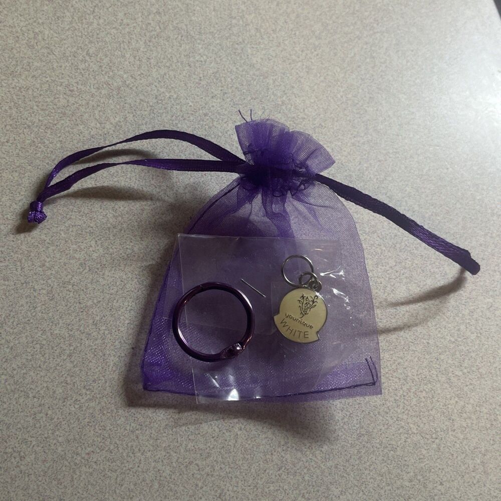 New Younique White Presenter Status Charm with Purple Organza Bag Direct Sales